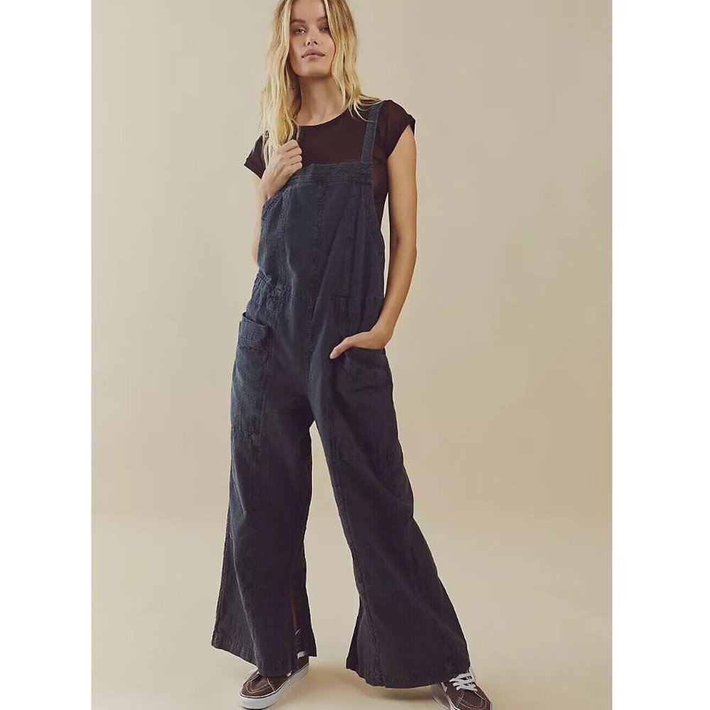 Free People Savannah Overalls Smocked Jumpsuit Dress Cotton Slouchy XS